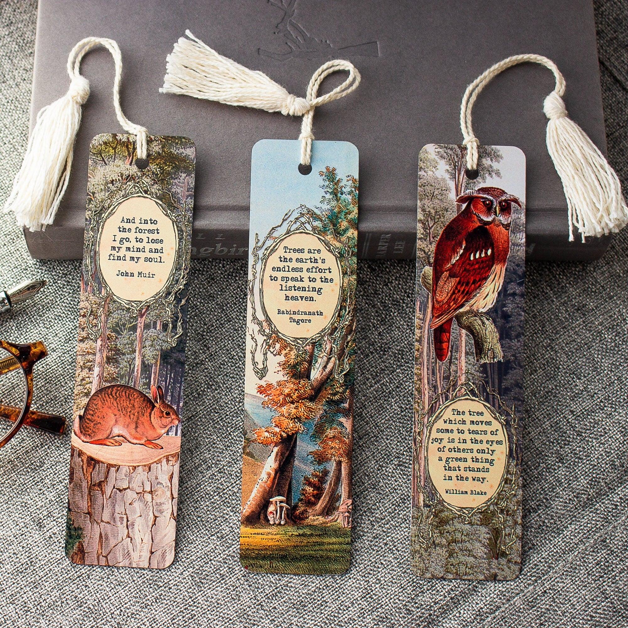 Woodland Literary Quote Bookmark Set , Metal Bookmark ,  Bookish Gift ,  Book Club Gift , Set of 3 Handmade Book Marks , Book Accessories