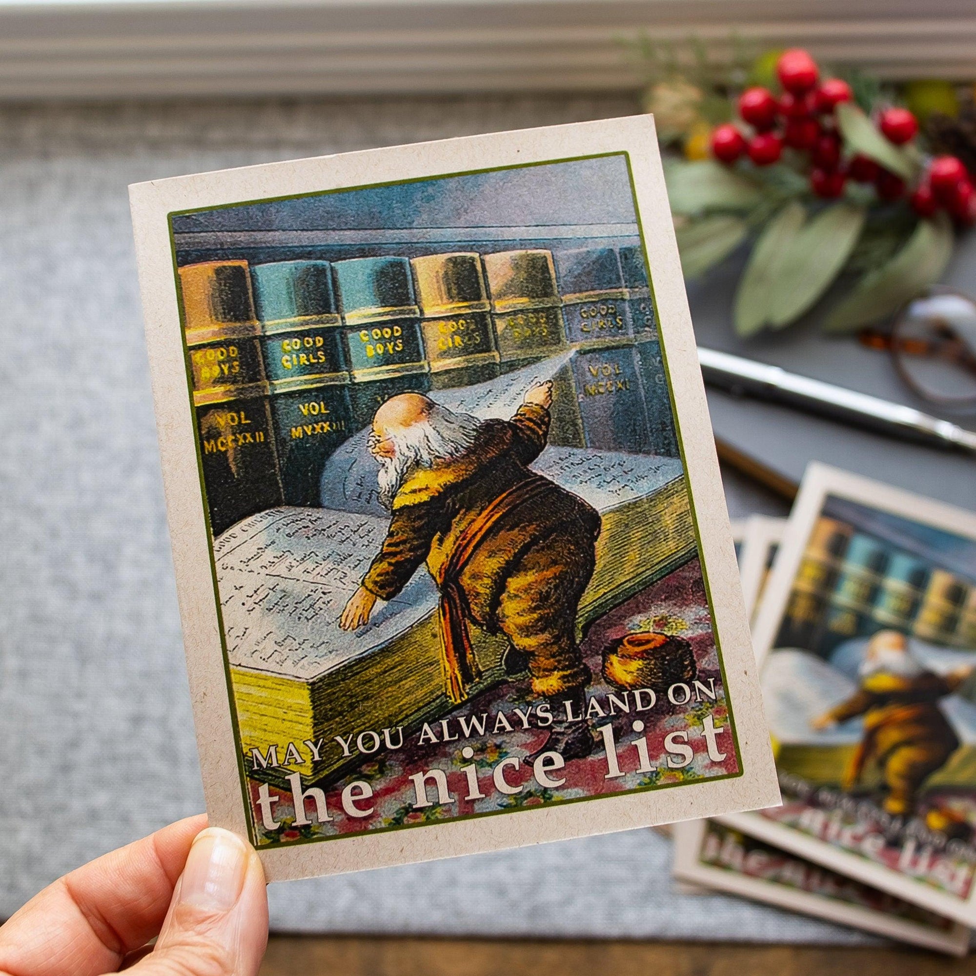 Santa Claus Christmas Cards - Boxed Set - Bookish Christmas Cards - Naughty or Nice List Holiday Cards