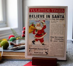 Santa Claus Christmas Card - Yuletide Times Newspaper Christmas Cards - Nostalgic Holiday Cards - Believe