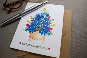 Texas Christmas Card Boxed Set, Watercolor Bluebonnet Christmas Tree - Sunshine and Ravioli