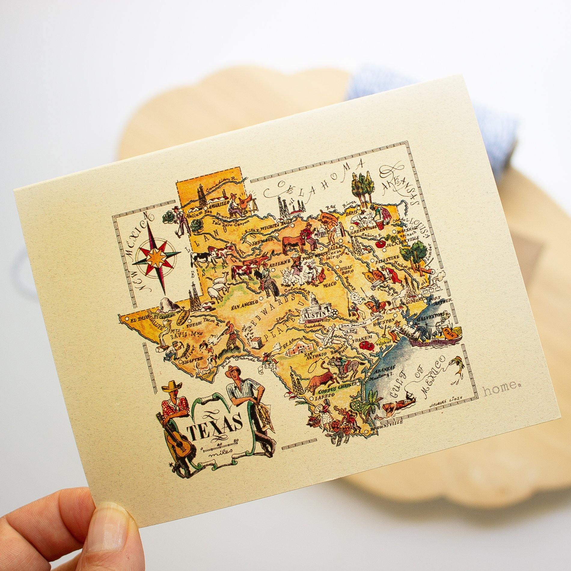 Vintage Texas Map Note Card - Sunshine and Ravioli