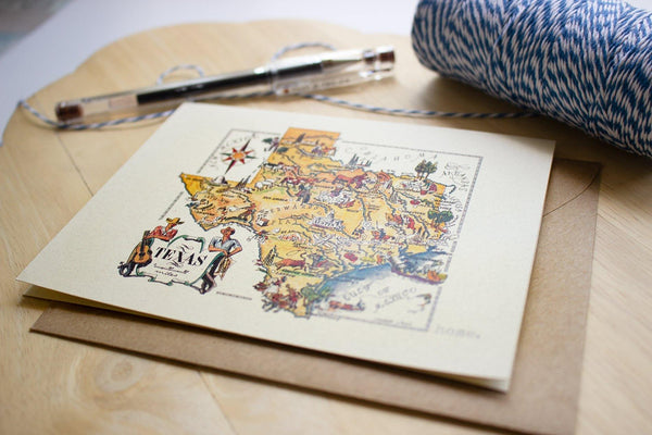 Vintage Texas Map Note Card - Sunshine and Ravioli